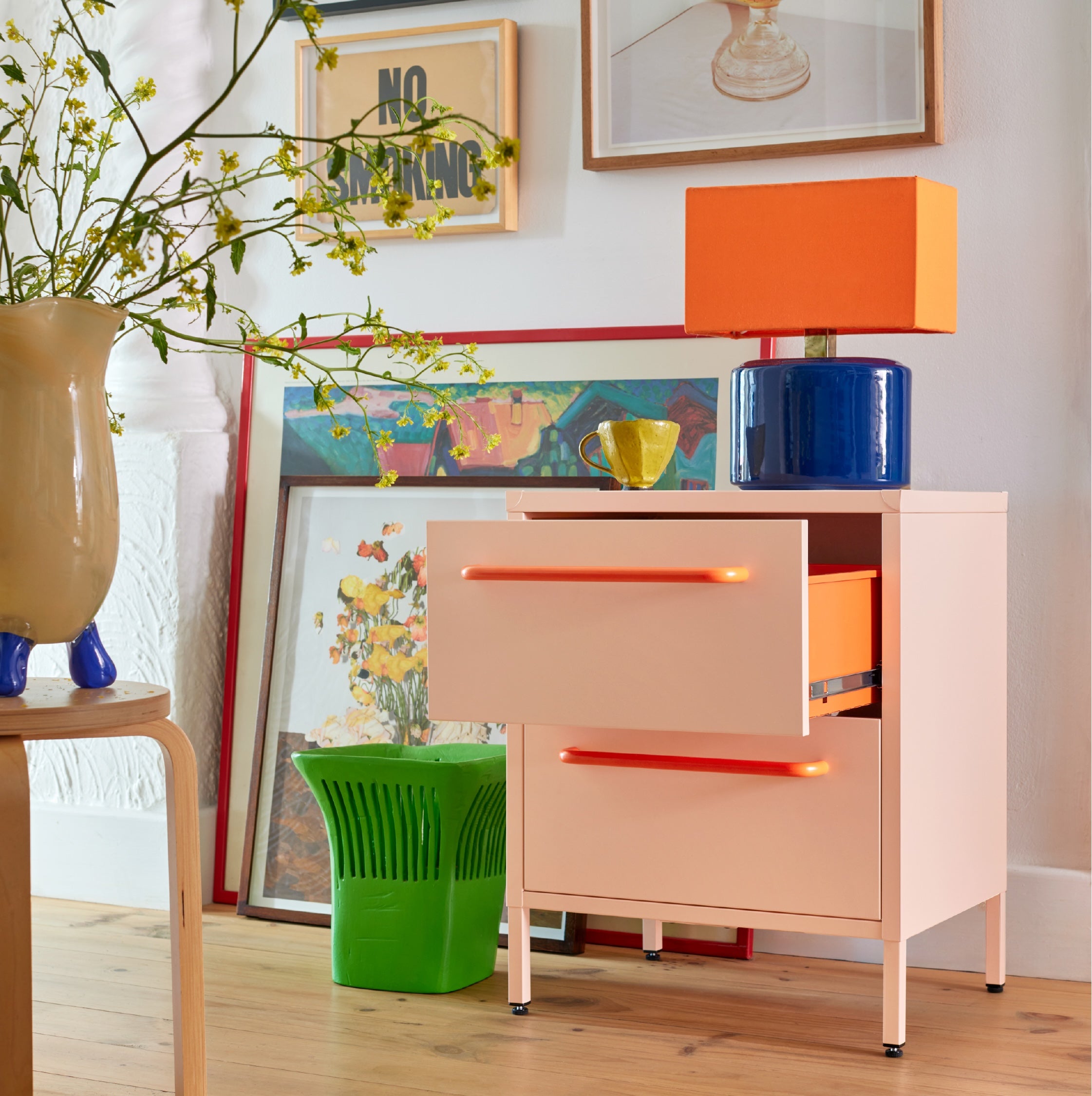 Sprinkles Twin Drawer Side Table - Peach Pop