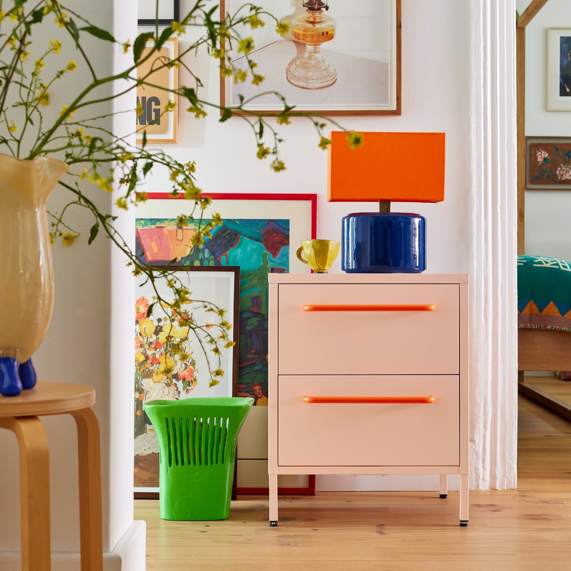 Sprinkles Twin Drawer Side Table - Peach Pop
